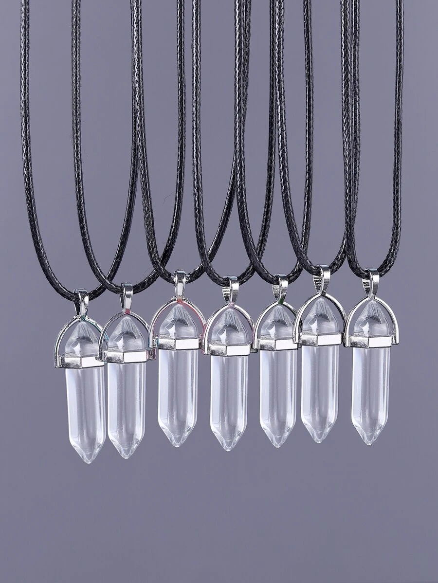 7入組男士幾何吊墜項鍊 - 黑與白 - 查看 1