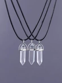 7入組男士幾何吊墜項鍊 - 黑與白 - 查看 2