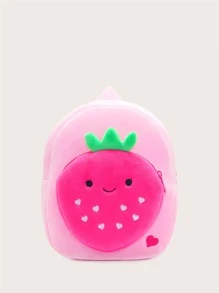 1 件可爱粉色草莓毛绒儿童背包，适合日常使用
