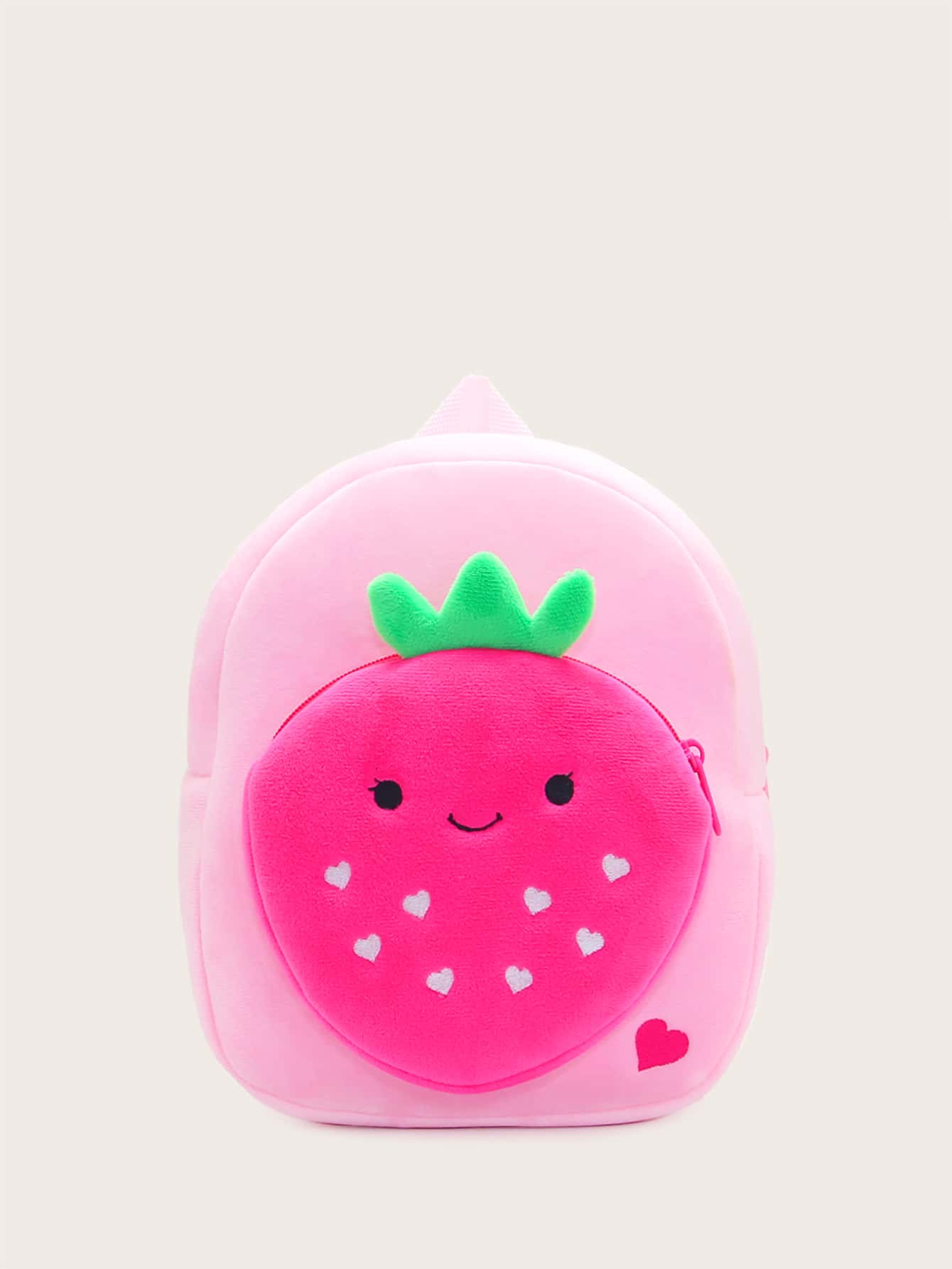1 件可爱粉色草莓毛绒儿童背包，适合日常使用