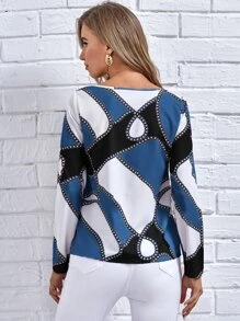 SHEIN Clasi Camisa de color combinado con estampado de cadena - Multicolor - Ver 2