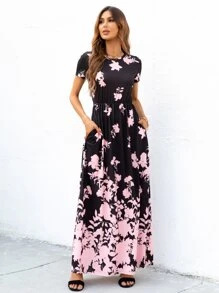 DEARCASE Floral Print Hidden Pocket Dress - Baby Pink - View 1