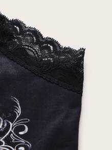 ROMWE Goth Butterfly Graphic Contrast Lace Cami - Black - View 3