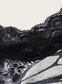 ROMWE Goth Butterfly Graphic Contrast Lace Cami - Black - View 4