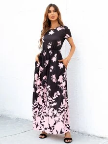 DEARCASE Floral Print Hidden Pocket Dress - Baby Pink - View 4