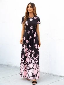 DEARCASE Floral Print Hidden Pocket Dress - Baby Pink - View 5