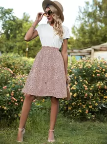 SHEIN LUNE 假兩件紐扣細節圖案印花荷葉邊細節連衣裙 - 彩色 - 查看 6