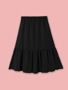Falda de longitud media casual y cómoda para niña preadolescente para el verano - Negro - Ver 1