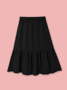 Falda de longitud media casual y cómoda para niña preadolescente para el verano - Negro - Ver 2