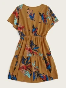 SHEIN LUNE Ruffle Hem Floral Print Dress - Mustard Yellow - View 2