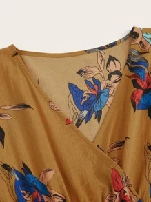 SHEIN LUNE Ruffle Hem Floral Print Dress - Mustard Yellow - View 4