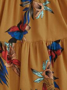 SHEIN LUNE Ruffle Hem Floral Print Dress - Mustard Yellow - View 5