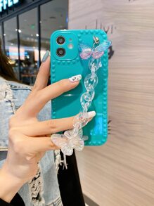 Funda de celular con tira de mano con diseño de mariposa 3D - Azul Cadete - Ver 2