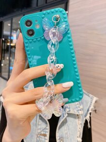 Funda de celular con tira de mano con diseño de mariposa 3D - Azul Cadete - Ver 5