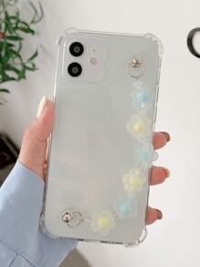 3D Flower Decor Hand Strap Phone Case - Clear - View 1