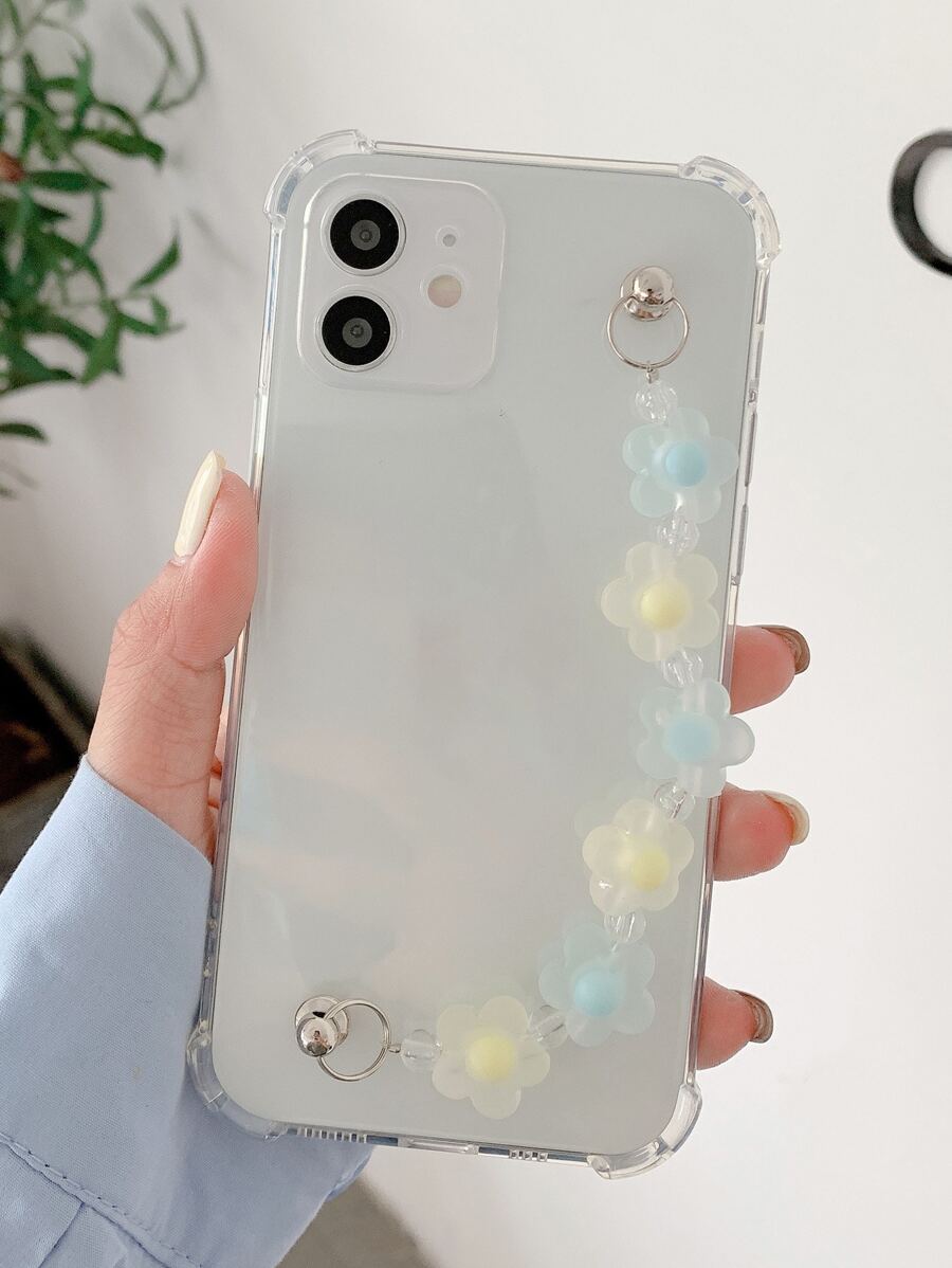 3D Flower Decor Hand Strap Phone Case - Clear - View 1