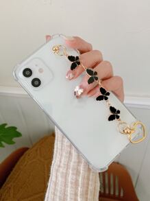 帶蝴蝶裝飾手繩透明手機殼 - 無色 - 查看 2