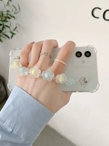 3D Flower Decor Hand Strap Phone Case - Clear - View 4