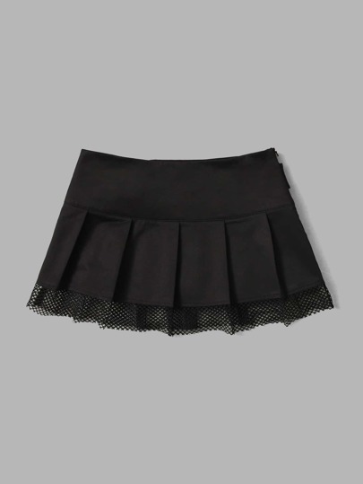 Falda fruncido con cadena con diseño de hebilla con malla en contraste