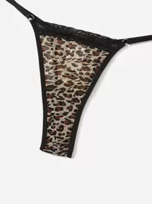 Leopard Print Lace Trim Mesh Lingerie Set - Multicolor - View 3