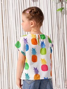 SHEIN 小女童蝙蝠袖鳳梨印花襯衫