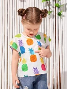 SHEIN 小女童蝙蝠袖鳳梨印花襯衫