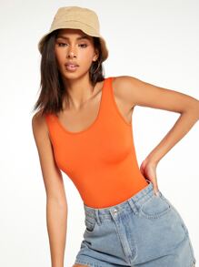 SHEIN BASICS Solid Tank Top - Orange - View 1