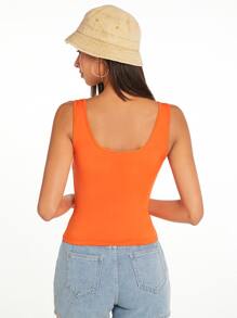 SHEIN BASICS Solid Tank Top - Orange - View 2