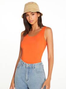 SHEIN BASICS Solid Tank Top - Orange - View 3