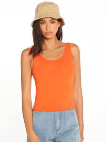 SHEIN BASICS Solid Tank Top - Orange - View 4