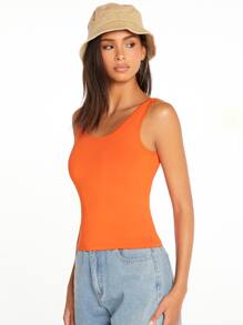 SHEIN BASICS Solid Tank Top - Orange - View 5