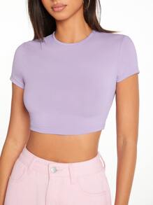 SHEIN BASICS Camiseta corta de manga casquillo unicolor