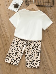 SHEIN 小女童人像圖案T恤和豹紋印花騎行褲 - 彩色 - 查看 2