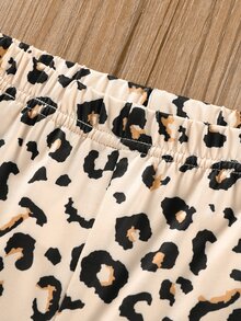 SHEIN 小女童人像圖案T恤和豹紋印花騎行褲 - 彩色 - 查看 6