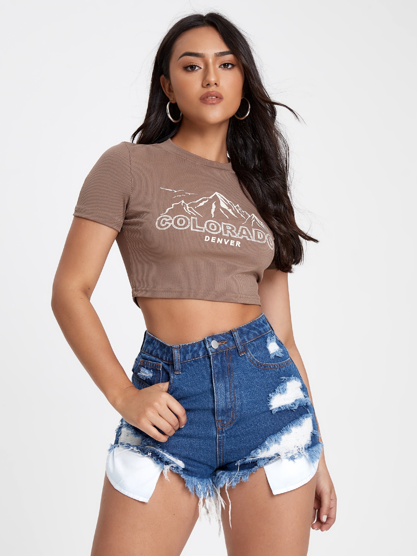 SHEIN Ripped Raw Hem Denim Booty Shorts SHEIN USA