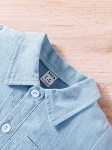 SHEIN Baby Boy Dinosaur Embroidery Button Half Placket Romper