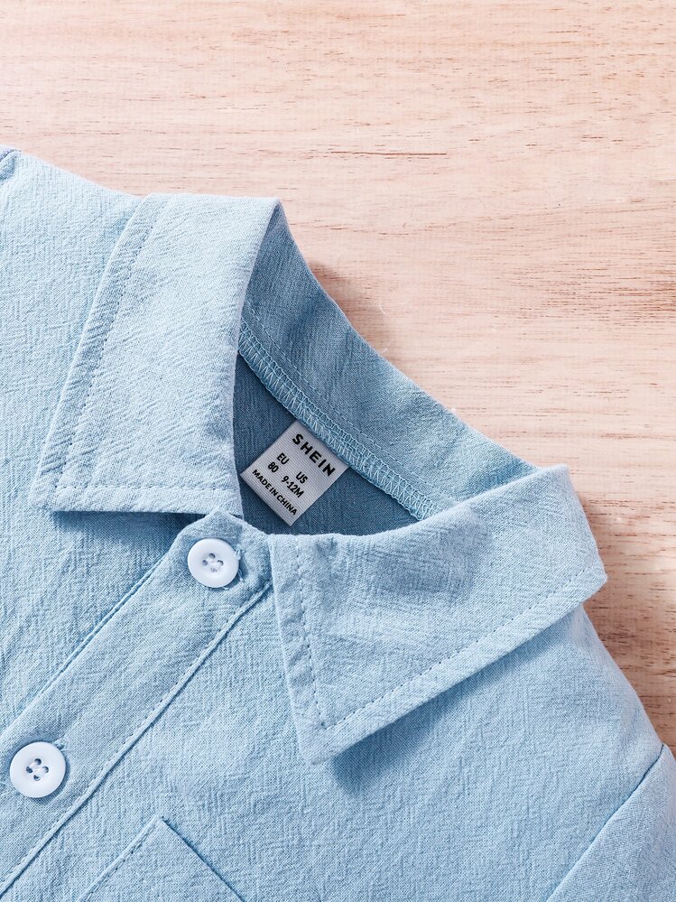 SHEIN رومبير مطرز بديناصور نصف فتحة بازرار للاولاد الاطفال - أزرق فاتح اللون - مشاهدة 3