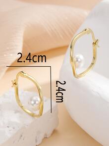 人造珍珠裝飾圓耳環 - 金黃色 - 查看 4