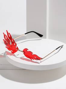 Hombres Gafas de moda sin marco con diseño de fuego - Rojo - Ver 3
