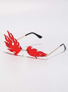 Hombres Gafas de moda sin marco con diseño de fuego - Rojo - Ver 6