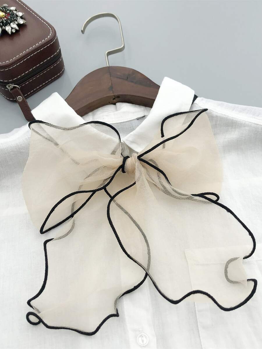 1pc Women's Apricot & Black Wave Pattern Organdy Bow Tie - Beige - View 1