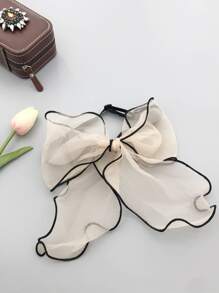 1pc Women's Apricot & Black Wave Pattern Organdy Bow Tie - Beige - View 2