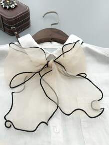 1pc Women's Apricot & Black Wave Pattern Organdy Bow Tie - Beige - View 3