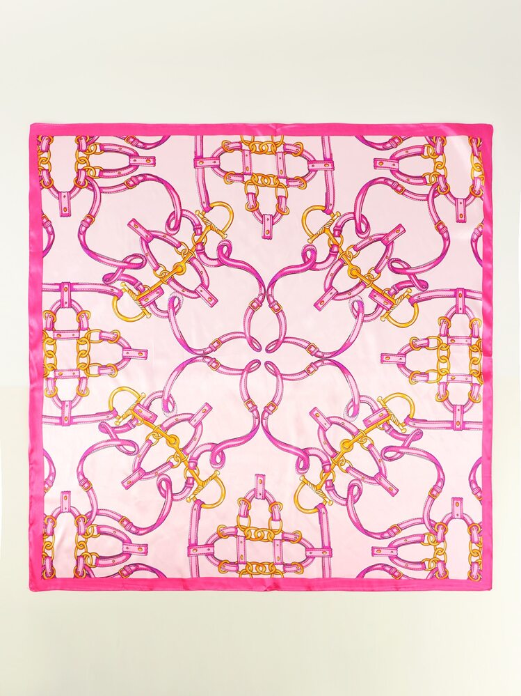 1pc 85 Square Scarf Moonlit Silk Chain Geometric Print Bandana Headwrap Bandana,Hair Band,Head Band Ideal For Dressing Up Your Look - Pink - View 2