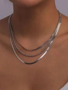 2入組極簡風格鏈條樣式項鍊 - 銀色 - 查看 1
