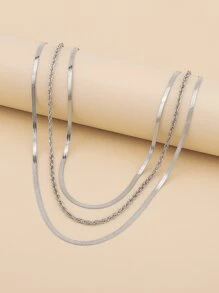 2入組極簡風格鏈條樣式項鍊 - 銀色 - 查看 2