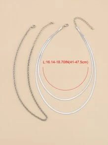 2入組極簡風格鏈條樣式項鍊 - 銀色 - 查看 4