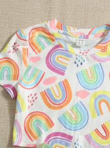 SHEIN Girls Rainbow Print Tee & Mesh Skirt - Multicolor - View 4