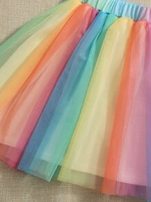 SHEIN Girls Rainbow Print Tee & Mesh Skirt - Multicolor - View 5