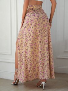 SHEIN Holidaya High Waist Floral Print Slit Skirt Maxi Vacation Beach Outfits Women - Multicolor - View 2